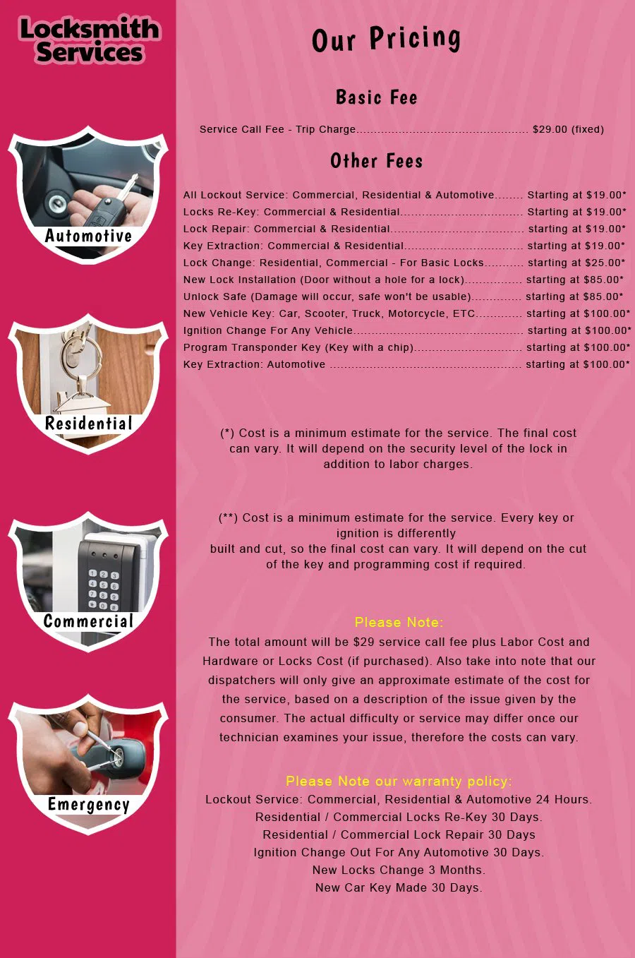 Woodcliff Lake NJ Locksmith Store Woodcliff Lake, NJ 201-258-3086 - price-list-c-18